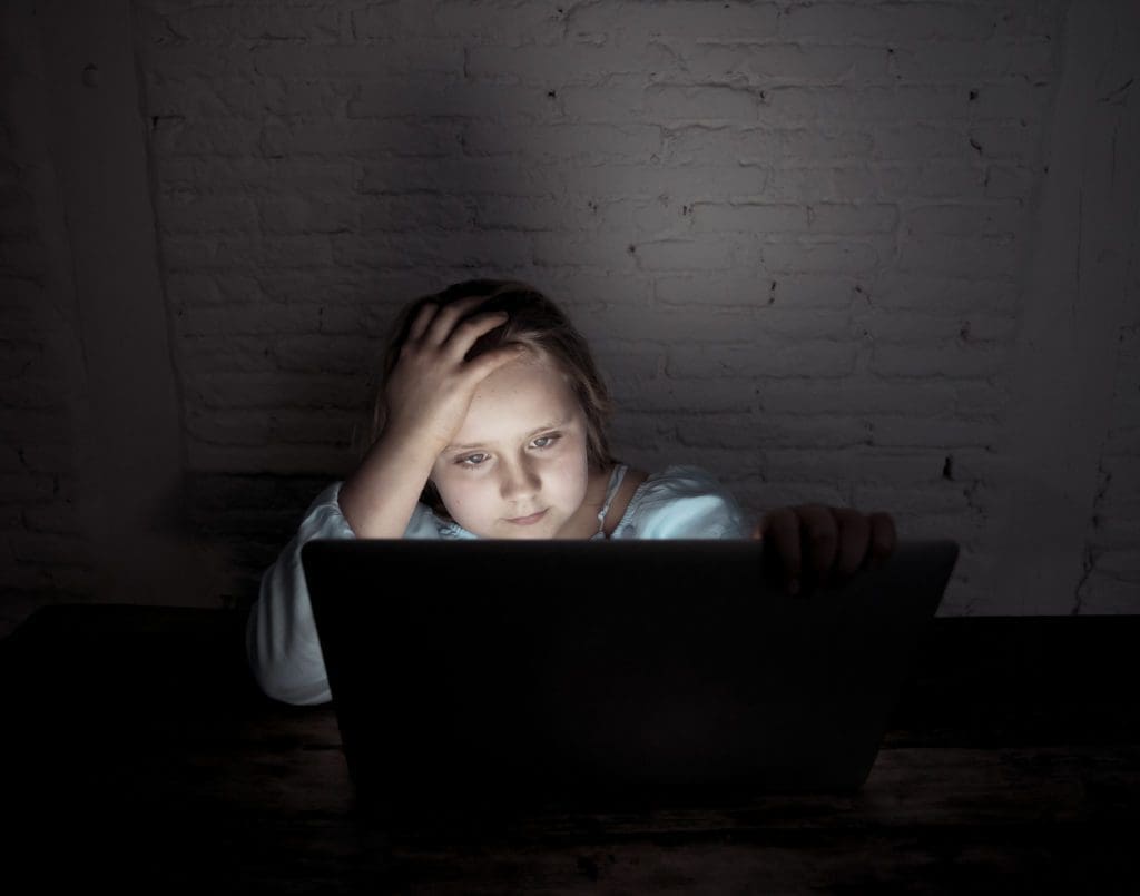 A young girl is preyed upon while using her computer.