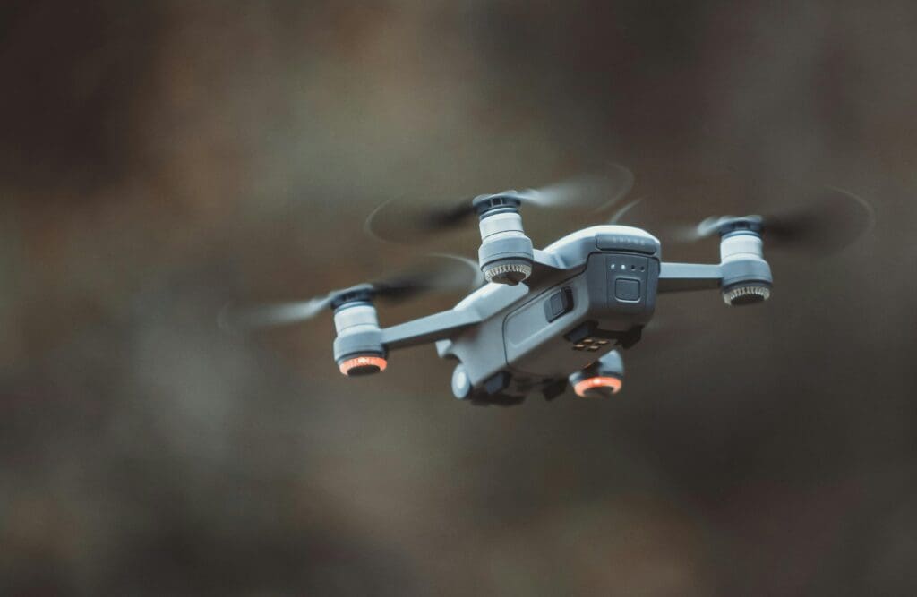 A drone flying through the air