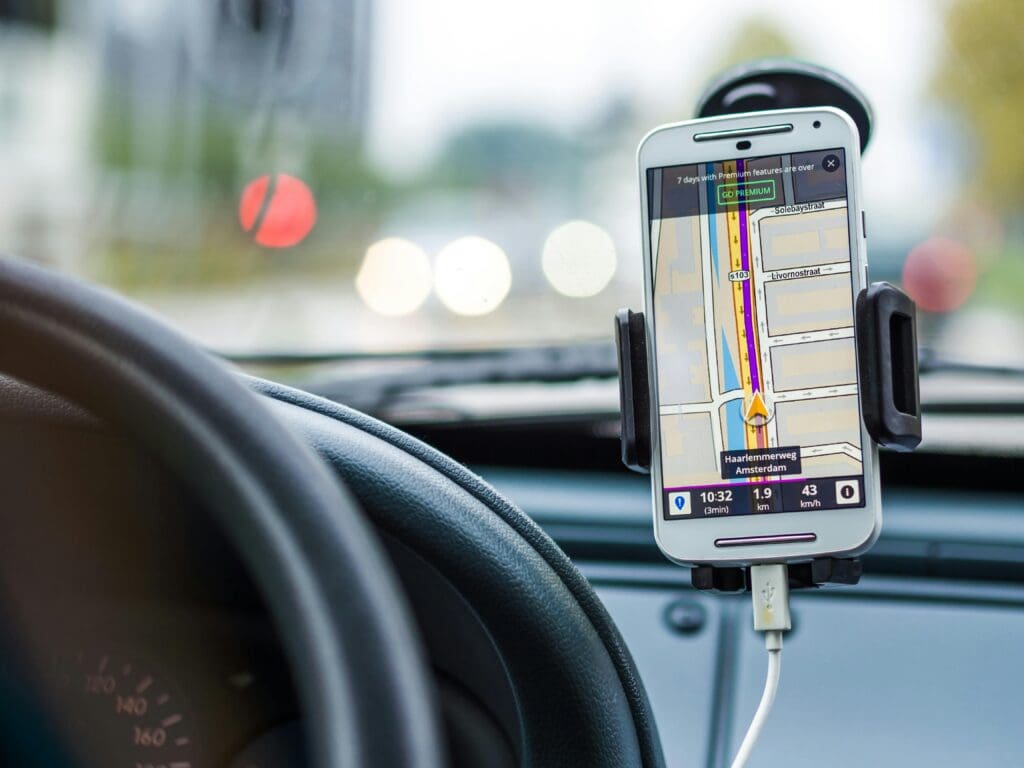 A driver watches GPS